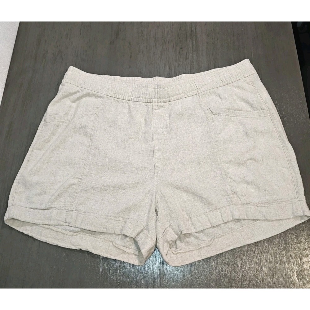 Old Navy Women's XL Linen Rayon Shorts Beige Elastic Waist Casual Summer